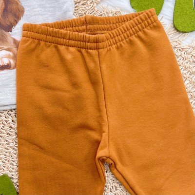 Conj. Casaco Cachorrinha com Laço e Calça de Moletom - Mescla e Ferrugem